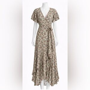 Max Studio Floral Wrap Maxi Dress – Size M – Ruffle Sleeves